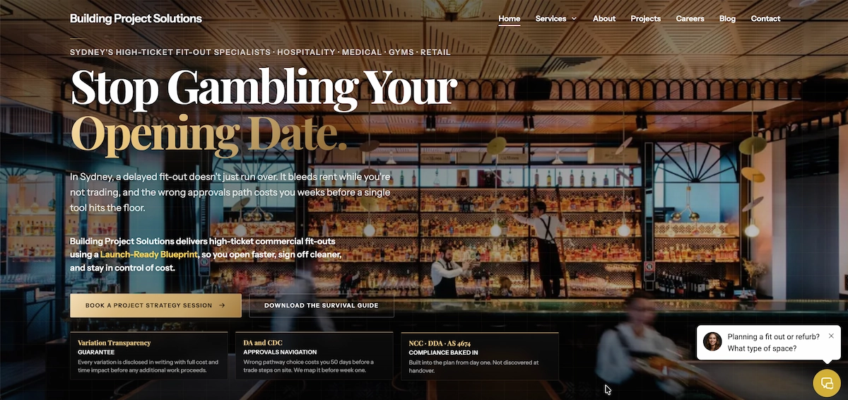 New BPS custom website homepage, problem-first headline, clear offer, trust signals above the fold