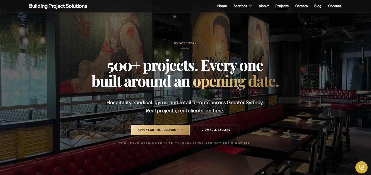 New BPS website with services dropdown open showing five dedicated industry pages