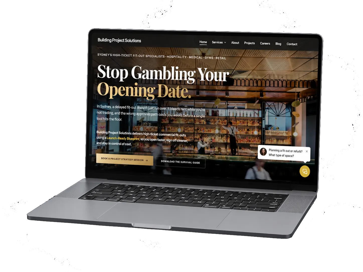 Building Project Solutions website laptop mockup