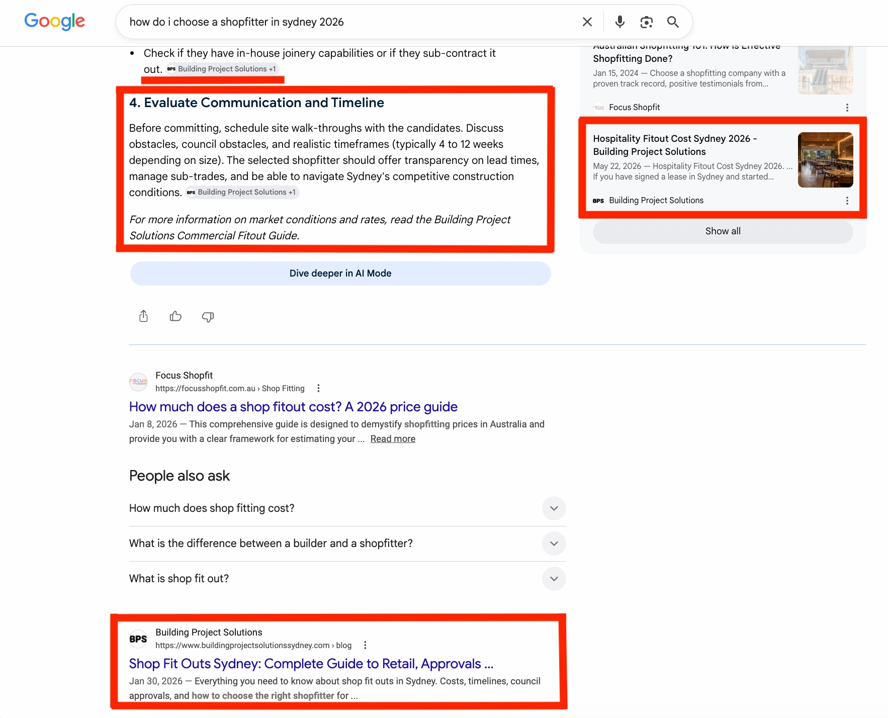 Google search results how to choose a shop fitter