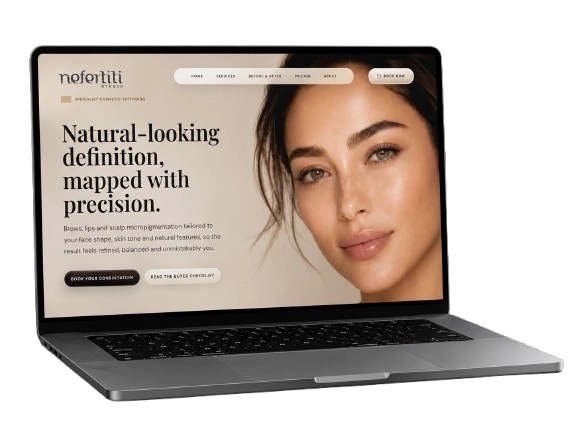 Nefertiti Studio cosmetic tattooing website on laptop