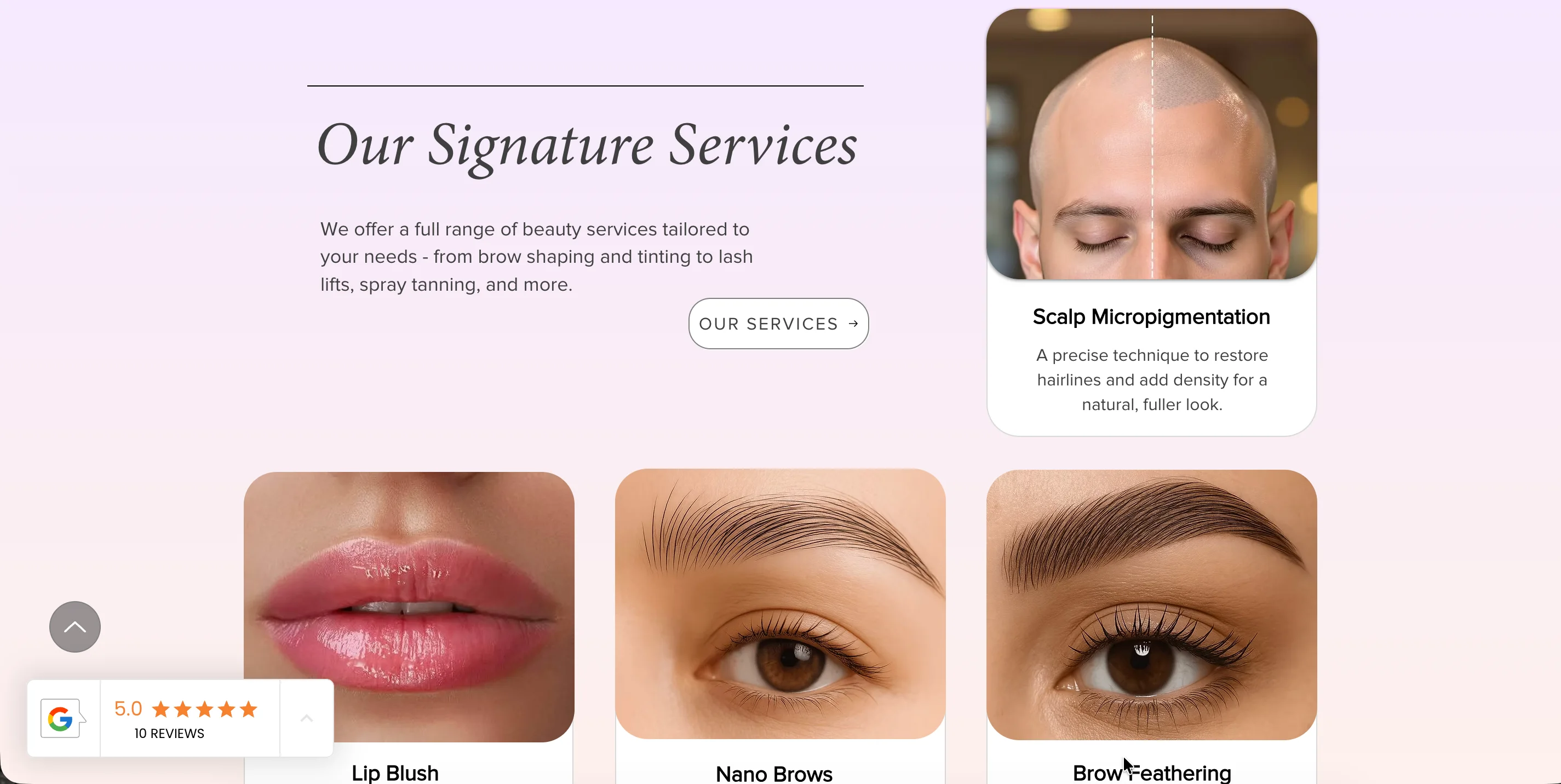 Old Nefertiti Studio services section, flat generalised menu with no specialist positioning